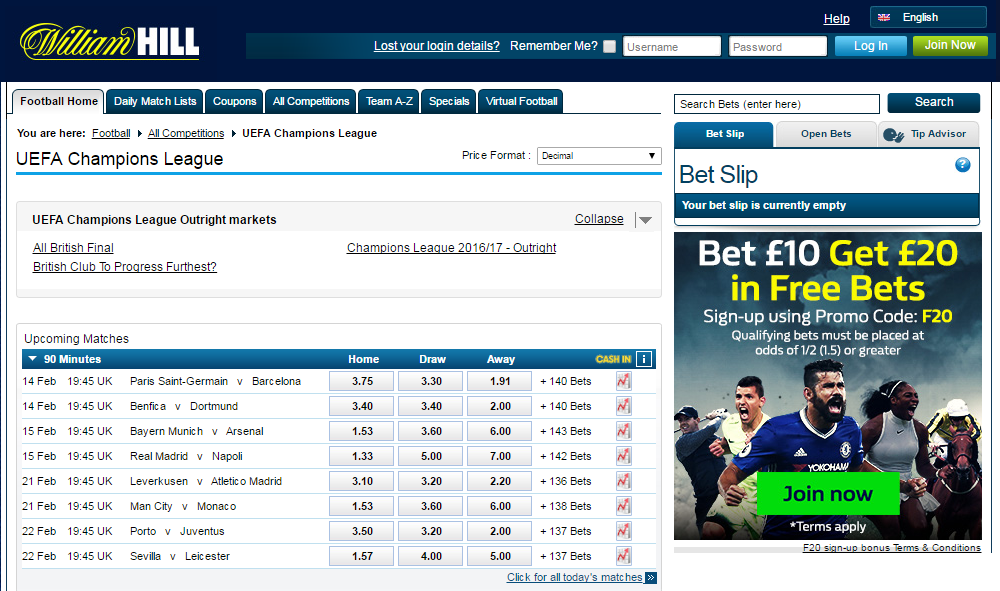 bet on live UEFA Champions League matches today!