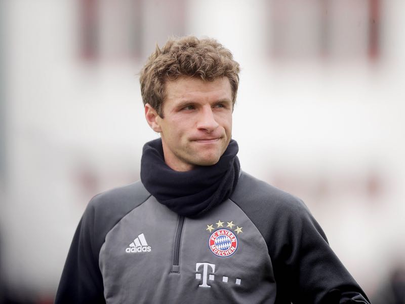 Thomas Mueller of Bayern reacts after a FC Bayern Muenchen training session at Saebener Strasse on February 8, 2017 in Munich, Germany. (Photo by Johannes Simon/Bongarts/Getty Images)