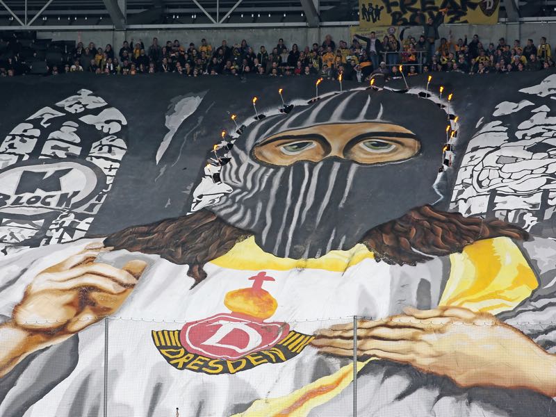 Supporters of Dresden show a big banner during the Second Bundesliga match between SG Dynamo Dresden and VfB Stuttgart at DDV-Stadion on October 15, 2016 in Dresden, Germany. (Photo by Matthias Kern/Bongarts/Getty Images)