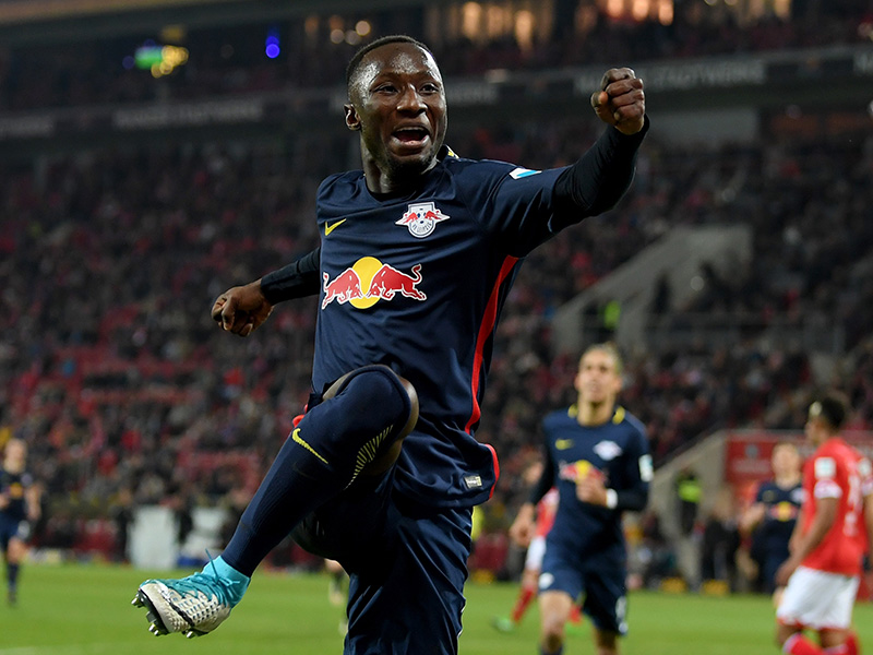 Naby Keïta elebrates after he scores his team's 3rd goal during the Bundesliga match between 1. FSV Mainz 05 and RB Leipzig at Opel Arena on April 5, 2017 in Mainz, Germany. (Photo by Matthias Hangst/Bongarts/Getty Images)