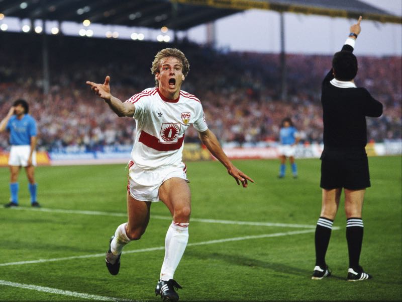 Jürgen Klinsmann's successful career got started at VfB Stuttgart.  (Photo by Simon Bruty/Allsport/Getty Images)