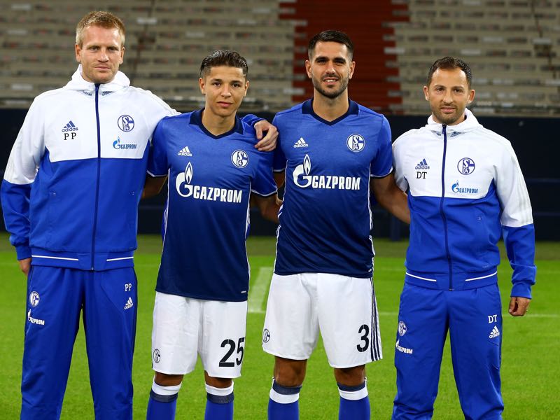 Amine Harit (second from left) and Pablo Insua (third from left) are the key signings for Schalke 04. (Photo by Christof Koepsel/Bongarts/Getty Images) 