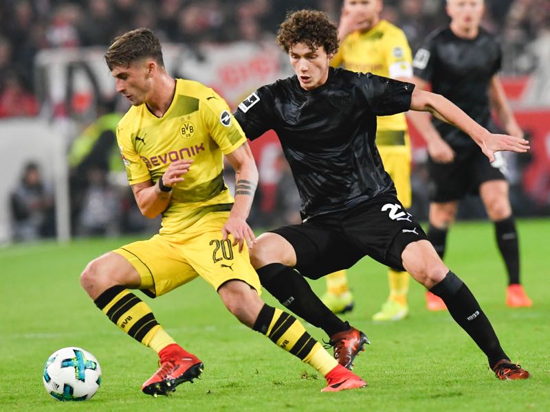 Benjamin Pavard (r.) has been phenomenal this season. (THOMAS KIENZLE/AFP/Getty Images)