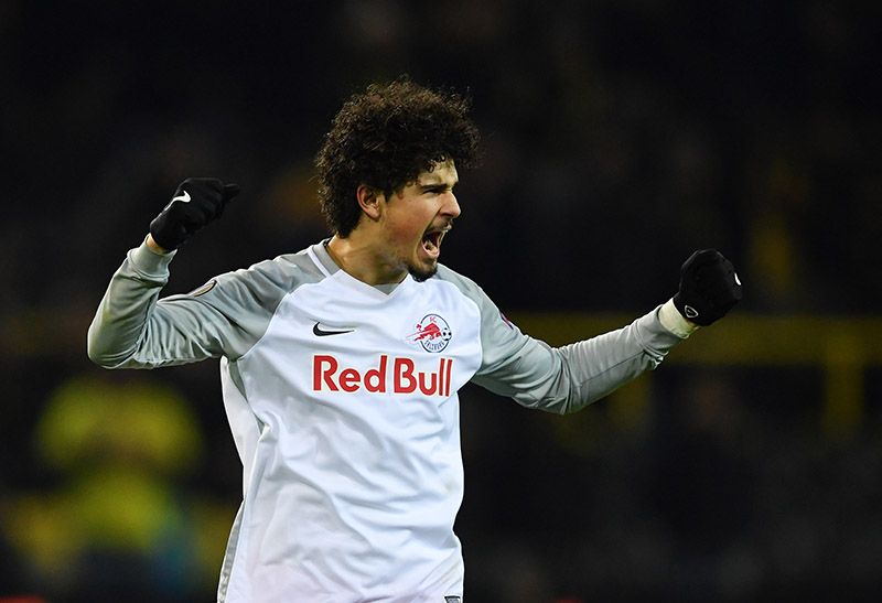 Salzburg vs Dortmund - Andre Ramalho celebrates victory over Borussia Dortmund in the Europa League. (Photo by Stuart Franklin/Bongarts/Getty Images)