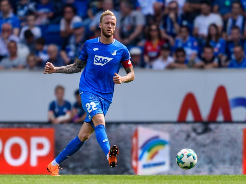 Kevin Vogt of Hoffenheim in action during the Bundesliga match between TSG 1899 Hoffenheim and Borussia Dortmund at Wirsol Rhein-Neckar-Arena on May 12, 2018 in Sinsheim, Germany. (Photo by Alexander Scheuber/Bongarts/Getty Images)