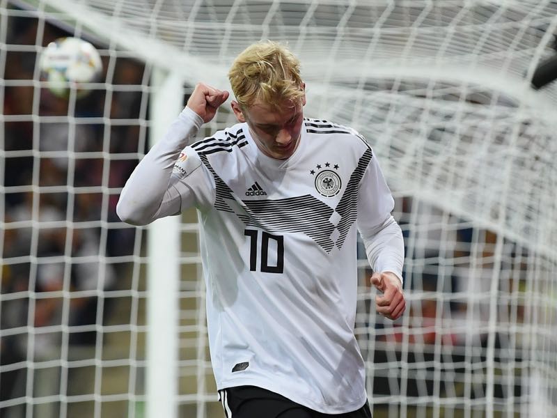 Germany v Peru - Julian Brandt of Germany celebrates after scoring his team's first goal during the International Friendly match between Germany and Peru on September 9, 2018 in Sinsheim, Germany. (Photo by Matthias Hangst/Bongarts/Getty Images)