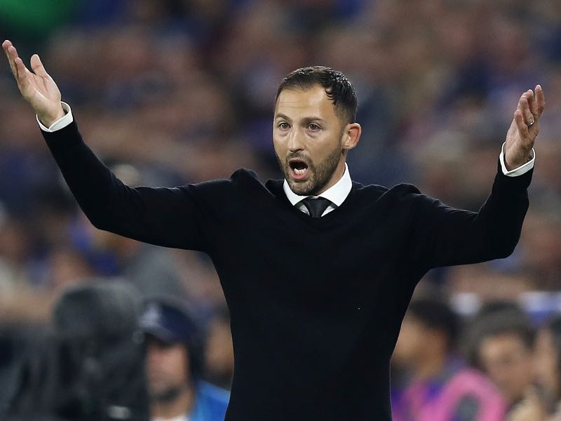 Schalke v Porto - Domenico Tedesco, Manager of FC Schalke 04 reacts during the Group D match of the UEFA Champions League between FC Schalke 04 and FC Porto at Veltins-Arena on September 18, 2018 in Gelsenkirchen, Germany. (Photo by Maja Hitij/Bongarts/Getty Images)