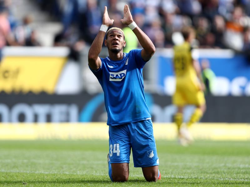 Hoffenheim v Borussia Dortmund - Joelinton of 1899 Hoffenheim celebrates after scoring his team's first goal during the Bundesliga match between TSG 1899 Hoffenheim and Borussia Dortmund at Wirsol Rhein-Neckar-Arena on September 22, 2018 in Sinsheim, Germany. (Photo by Alex Grimm/Bongarts/Getty Images)