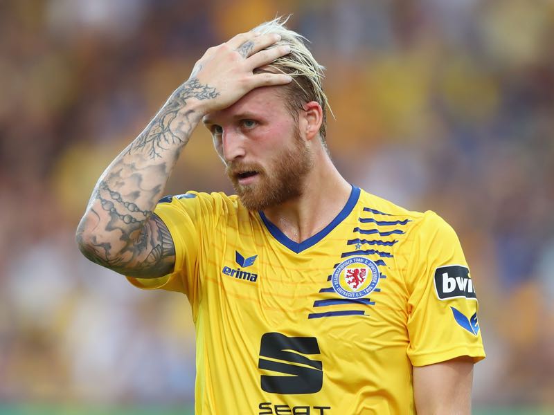 Philipp Hofmann of Braunschweig reacts during the 3. Liga match between Eintracht Braunschweig and Karlsruher SC at Eintracht Stadion on July 27, 2018 in Braunschweig, Germany. (Photo by Martin Rose/Bongarts/Getty Images)