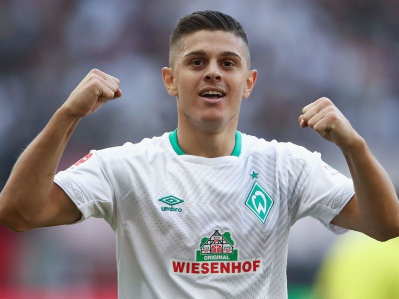 Milot Rashica of Bremen celebrates after the Bundesliga match between Eintracht Frankfurt and SV Werder Bremen at Commerzbank-Arena on September 1, 2018 in Frankfurt am Main, Germany. (Photo by Alex Grimm/Bongarts/Getty Images)