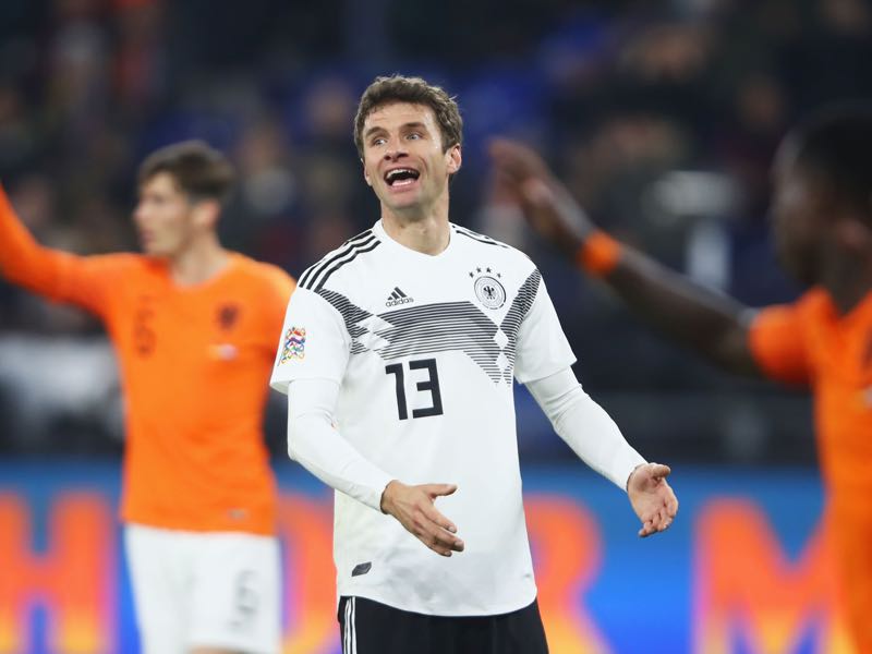 Germany v Netherlands - Thomas Müller made his 100th appearance on Monday (Photo by Alex Grimm/Bongarts/Getty Images,)