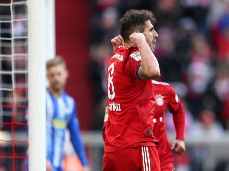 Bayern vs Hertha Berlin - Javier Martinez of Bayern Munich celebrates after scoring his team's first goal during the Bundesliga match between FC Bayern Muenchen and Hertha BSC at Allianz Arena on February 23, 2019 in Munich, Germany. (Photo by Christian Kaspar-Bartke/Bongarts/Getty Images)