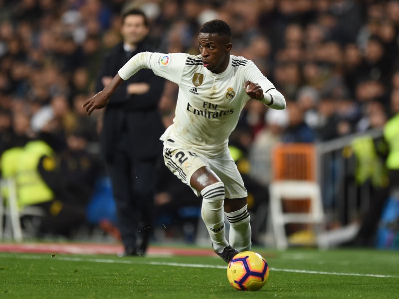 Vinicius Junior of Real Madrid in action during the La Liga match between Real Madrid CF and Deportivo Alaves at Estadio Santiago Bernabeu on February 03, 2019 in Madrid, Spain. (Photo by Denis Doyle/Getty Images)